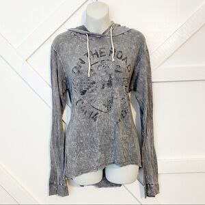 Vintage Havana Distressed Burnout Graphic Printed Hooded Shirt Gray Sz Small